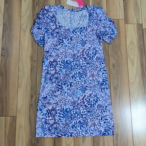 Lilly Pulitzer Pink and Blue Floral Puff-Sleeve Mini Dress